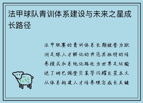 法甲球队青训体系建设与未来之星成长路径